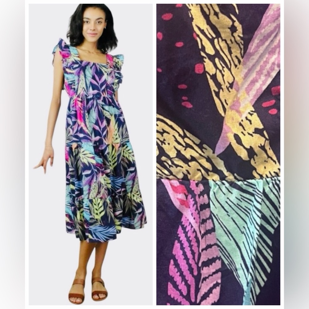 NWT Beachlunchlounge Tropical Floral Cutout Dress Sz XL